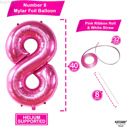 KatchOn, Giant Hot Pink 8 Balloon - 40 Inch, Hot Pink Number 8 Balloon for 8th Birthday Decorations, 8th Anniversary and Much More Occasions