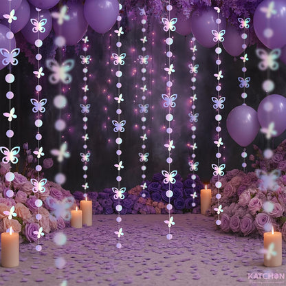 KatchOn Iridescent Butterfly Garland - Pack of 6, 10ft | Preassembled Garland for Birthday Decorations | Butterfly Wall Decor, Butterfly Decorations | Iridescent Backdrop for Bachelorette Party