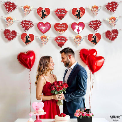 KatchOn, Be My Valentine Banner - No DIY, 3 String, 10 Feet | Diamond and Heart Garland, Valentines Day Decorations | Conversation Hearts Decorations, Valentines Decor | Valentines Day Garland
