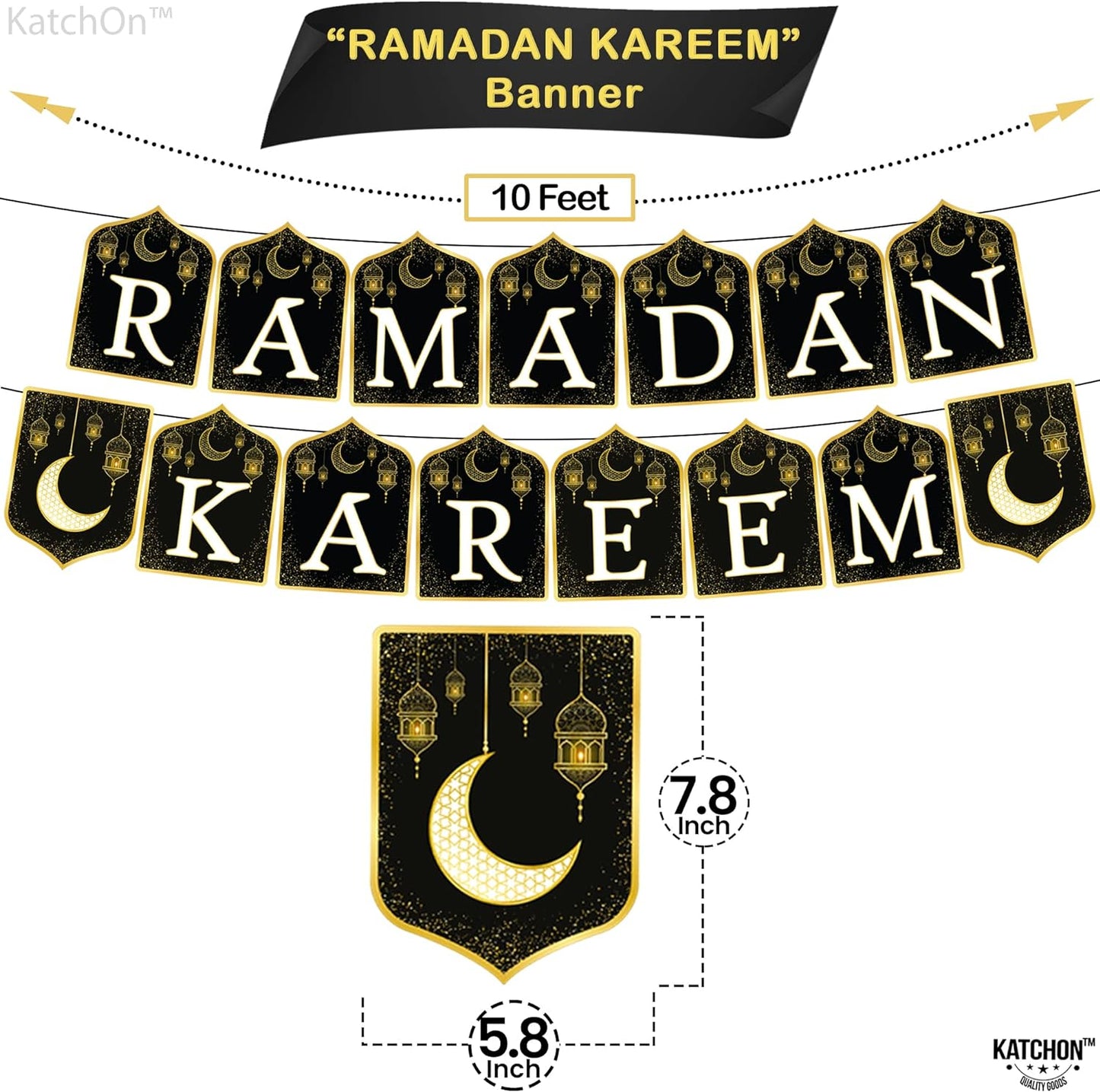 KatchOn, Ramadan Kareem Banner for Ramadan Decorations - 10 Feet, No DIY | Ramadan Mubarak Banner for Ramadan Decorations for Home | Ramadan Banner for Eid Decorations | Black and Gold Ramadan Decor