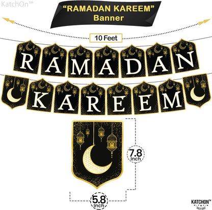 KatchOn, Ramadan Kareem Banner for Ramadan Decorations - 10 Feet, No DIY | Ramadan Mubarak Banner for Ramadan Decorations for Home | Ramadan Banner for Eid Decorations | Black and Gold Ramadan Decor