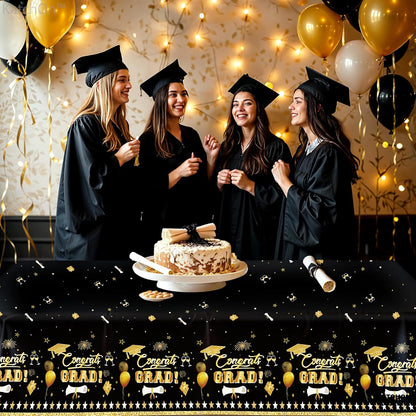 KatchOn, Black and Gold Graduation Decoration 2026 - XtraLarge 54x108 Inch, Pack of 3 | Congrats Grad Tablecloth for 2026 Graduation Decorations | Graduations Table Decorations, Grad Party Supplies