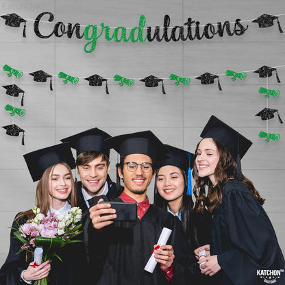 KatchOn, Glitter Congratulations Banner - 10 Feet, No DIY, Pre- Strung | Congrats Grad Banner for Green Graduation Decorations 2025 | 2025 Graduation Party Decorations | Congratulations Decorations