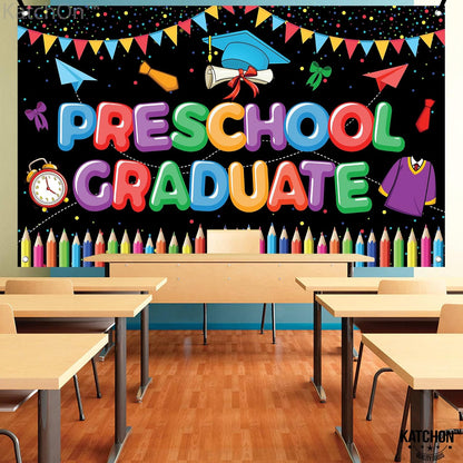 KatchOn, Large Preschool Graduation Backdrop - 72x44 Inch | Preschool Graduation Banner for Preschool Graduation Decorations Class of 2026 | Prek Graduation Backdrop for Graduation Decorations 2026