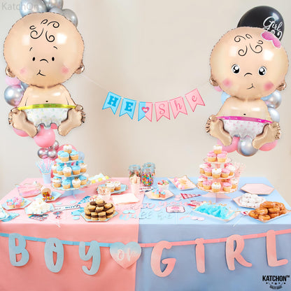 KatchOn, Baby Gender Reveal Balloon Set - 32 Inch, Pack of 2 | Gender Reveal Decorations | Boy and Girl Balloons, Twin Baby Shower Decorations | Boy Or Girl Balloon