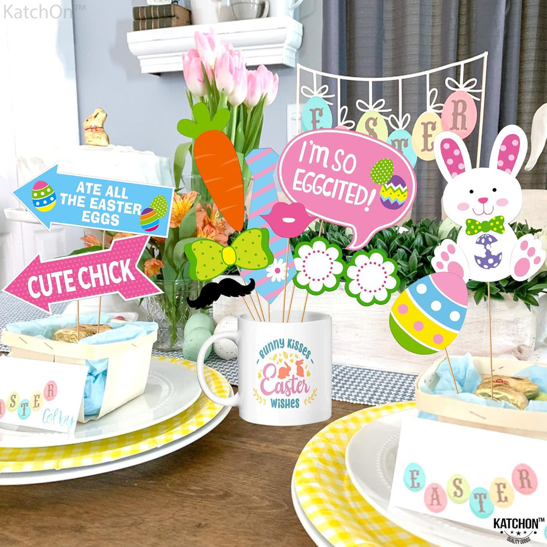 KatchOn, Huge Happy Easter Photo Booth Props - Pack of 43 | Easter Photo Props for Photoshoot | Spring Photo Booth Props, Easter Props for Photography | Easter Picture Props, Easter Party Decorations