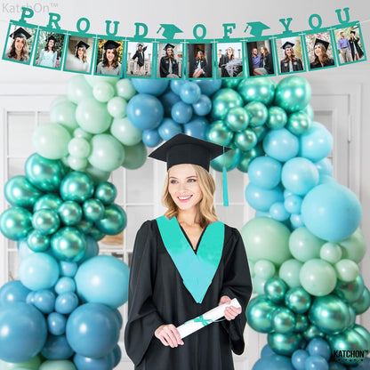 KatchOn, Teal Blue Graduation Photo Banner 2026 - Large 10 Feet | Proud of You Banner | Felt Graduation Picture Banner | Graduation Banner 2026 Personalized | Graduation Decorations 2026