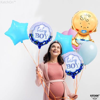 KatchOn, Baby Boy Balloons Set - Large 27 Inch, Pack of 5 | Its A Boy Balloons for Gender Reveal Decorations | Baby Balloons for Baby Shower Decorations | Gender Reveal Baby Shower Balloons for Boy