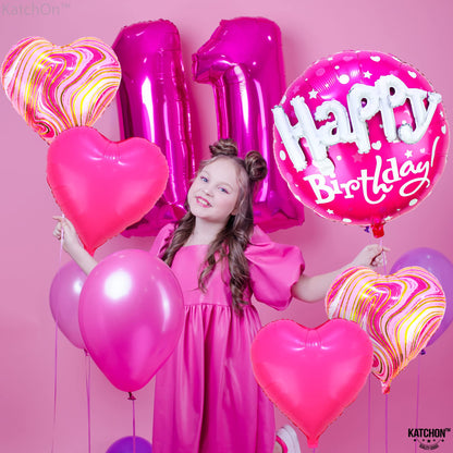 KatchOn, Huge Happy Birthday Balloon Pink Set - 23 Inch, Pack of 5 | Hot Pink Heart Balloons For Happy Birthday Decorations | Foil Balloons For Princess Party Decorations