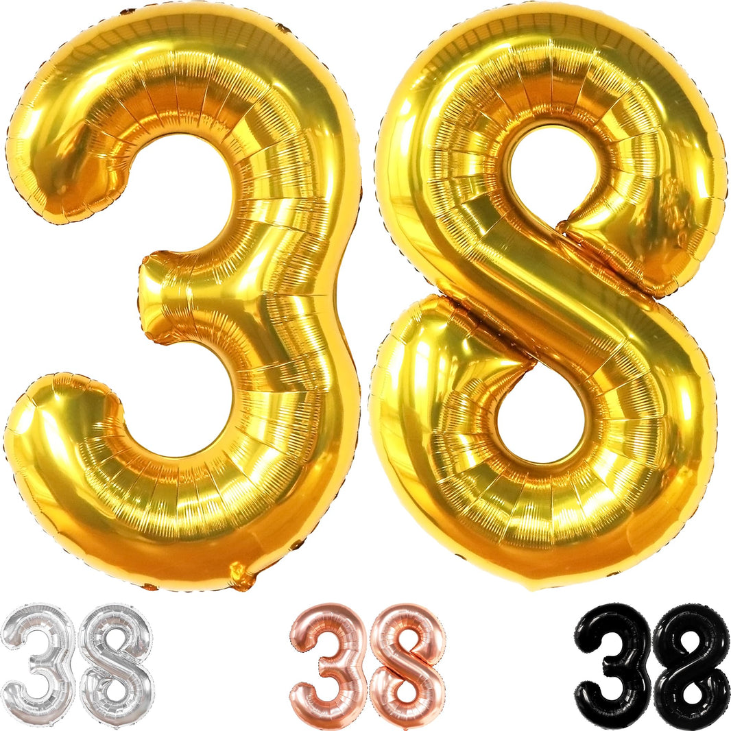 KatchOn, Giant Gold 38 Balloon Numbers - 40 Inch | Gold 38 Number Balloons for 38th Birthday Decorations for Women | Number 38 Gold Balloon, 38 Birthday Decorations for Men | 38th Birthday Balloons