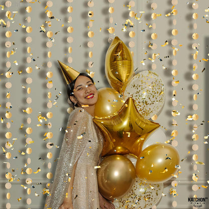 KatchOn, Glitter Champagne Circle Garland Banner - Large, 13 Feet, Pack of 4 | Dot Hanging Streamer, Gold Party Decorations, Champagne Party Decoration | Circle Garland for Happy New Year Decorations