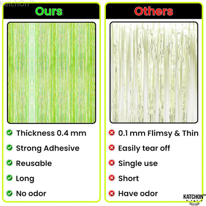 KatchOn, Neon Green Fringe Curtain | Lime Green Streamers for Margs and Matrimony Bachelorette Decorations | Green Tinsel Backdrop for Neon Party Decoration, Glow Party and Halloween Decorations