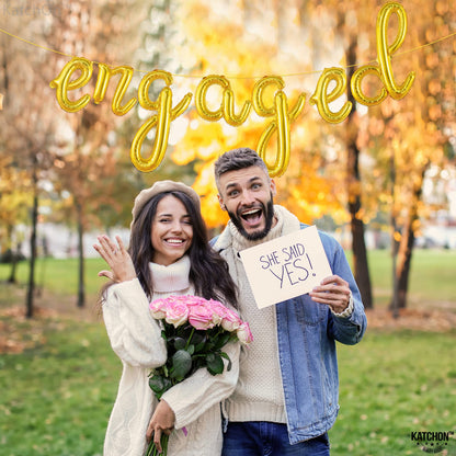 KatchOn, Cute Gold Engaged Balloons Letters - 10 Feet | Engagement Balloons for Engagement Party Decorations | Engaged Banner, engagement Decorations | Bachelorette Party Decorations, engaged Sign