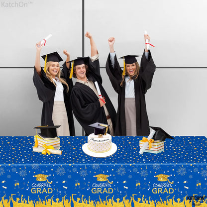 KatchOn Blue and Yellow Tablecloth - 108x54 Inch, Pack of 3 | Blue and Yellow Graduation Decorations, Congrats Grad Tablecloth for Graduation Decorations 2026 | 2026 Graduation Decoration