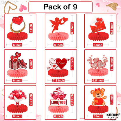 KatchOn, Valentines Day Centerpiece for Table - Pack of 9 | Valentines Day Decorations, Valentines Table Decorations | Valentine Table Decor | Red 3D Heart Honeycomb Centerpieces for Valentines Decor