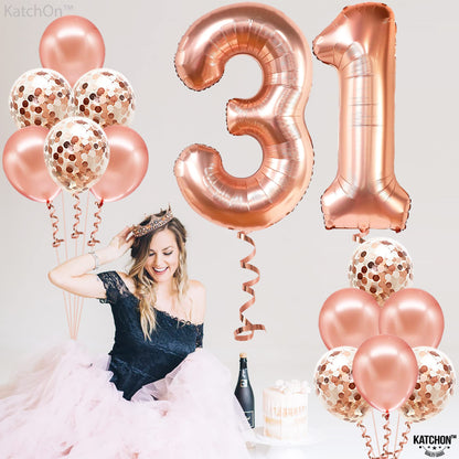 KatchOn, Rose Gold 31 Balloons Numbers - 40 Inch, Pack of 12 | 31 Birthday Decorations for Women | 31 Birthday Balloon With Confetti Balloons | 31st birthday Decorations for Women | 31 Number Balloons
