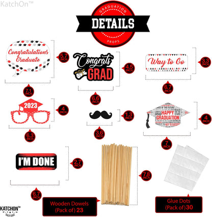 KatchOn, Graduation Photo Booth Props Red 2024 - Pack of 23 | Graduation Photo Props for Red and Black Graduation Decorations 2024 | Graduations Props for Red Graduation Decorations Class of 2024