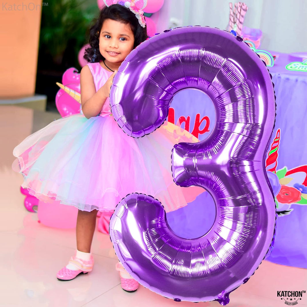 KatchOn, Giant Purple Number 3 Balloon - 40 Inch | Purple 3 Balloon Number, Purple Unicorn Birthday Decorations | 3 Purple Balloon | Number 3 Balloon Purple, Mermaid 3rd Birthday Decorations for Girls