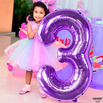 KatchOn, Giant Purple Number 3 Balloon - 40 Inch | Purple 3 Balloon Number, Purple Unicorn Birthday Decorations | 3 Purple Balloon | Number 3 Balloon Purple, Mermaid 3rd Birthday Decorations for Girls