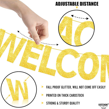KatchOn Glitter Welcome Back Banner Pre Strung - 10 Feet, Classroom Decor