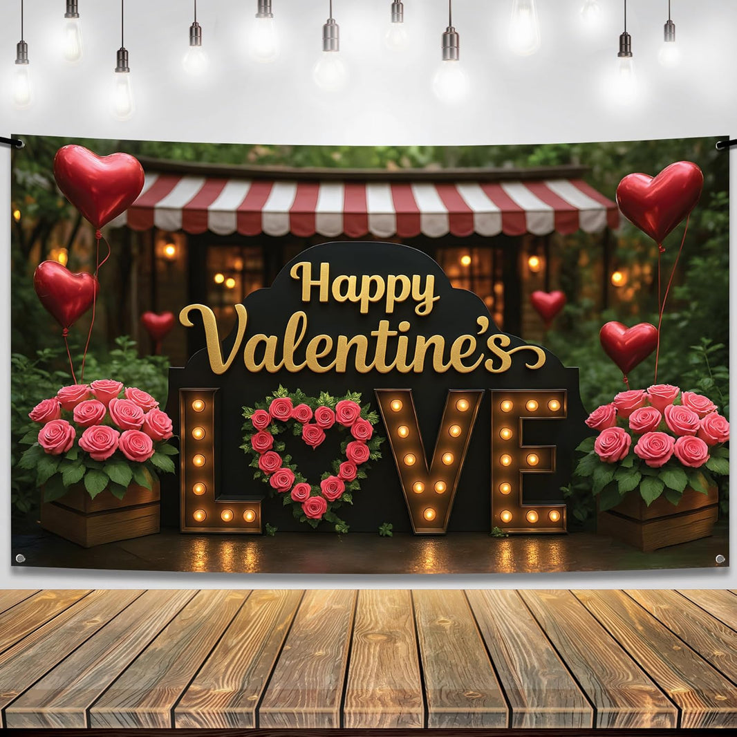 KatchOn, Happy Valentines Day Backdrop - XtraLarge, 72x44 Inch | Love Valentines Banner for Valentine Day Decorations | Valentines Decorations | Valentine Backdrop, Valentines Décor