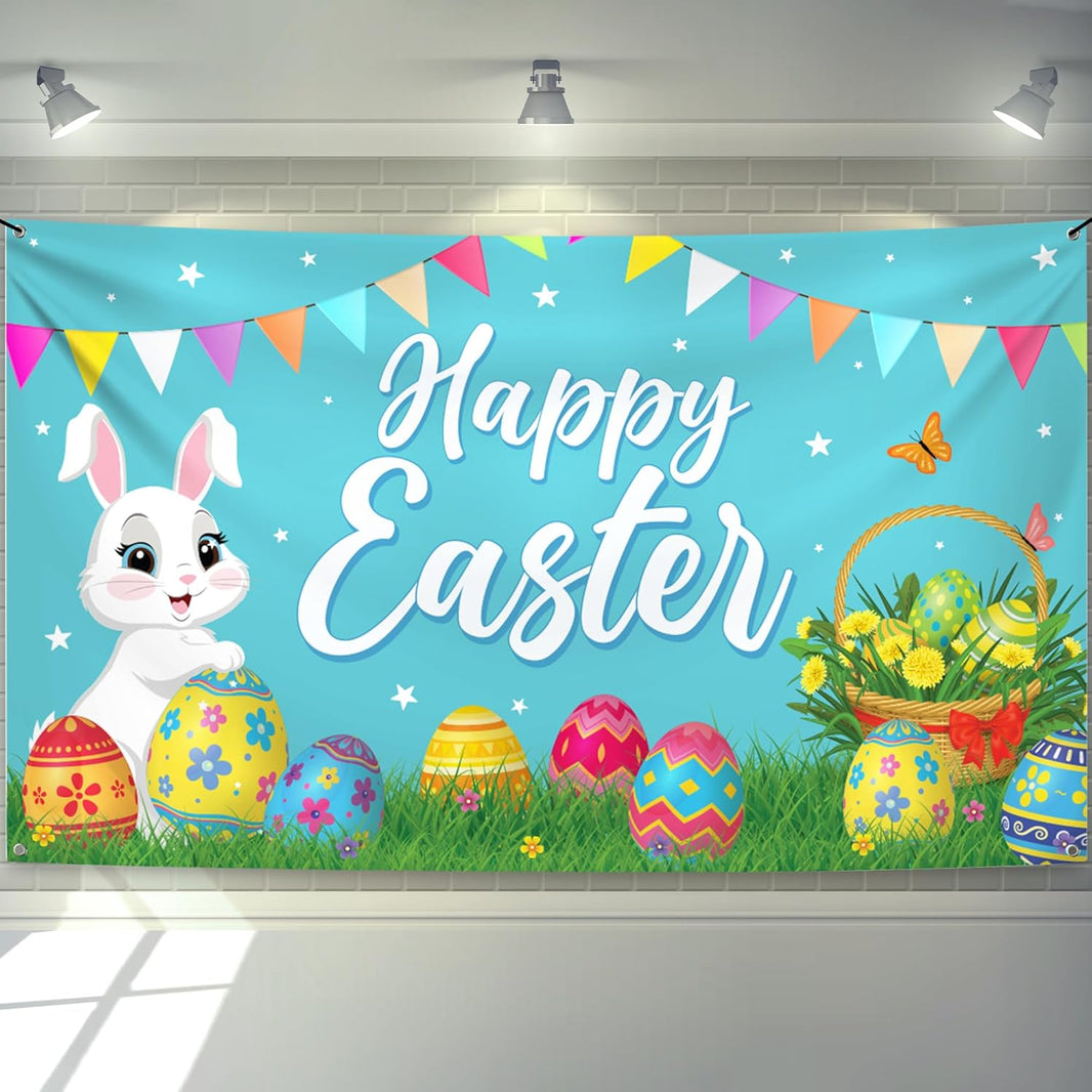 katchon happy easter banner decorations xtralarge 72x44 inch easter backdrops for photography easter banners for outside easter decorations easter poster for bunny wall decorations
