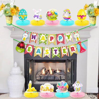 KatchOn, Cute Easter Centerpieces for Tables - Pack of 9, Paper Easter Decorations for Table | Easter Table Decorations, Happy Easter Honeycomb Decorations for Home, Office | Easter Party Decorations