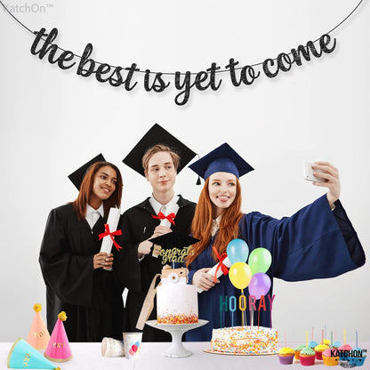 KatchOn, Glitter The Best is Yet to Come Banner - 10 Feet, No DIY | Black Congratulations Banners, Graduation Decorations Class of 2026 | Graduation Banner, Congratulations Decorations for Gard Party