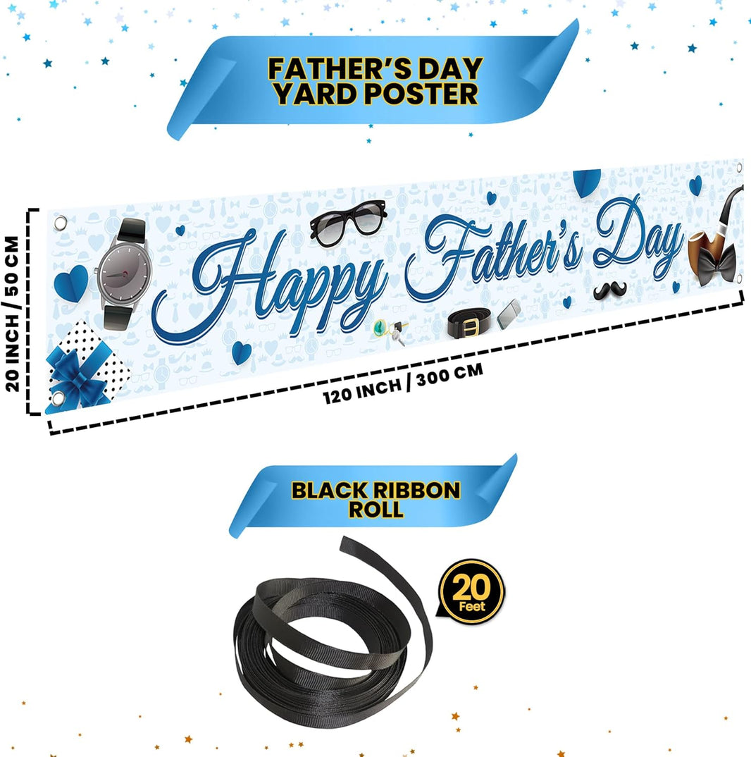 KatchOn, Happy Fathers Day Banner - XLarge, 120x20 Inch | Blue Happy fathers Day Yard Banner | Happy Fathers Day Decorations for Party | Happy Father's Day Backdrop for Father's Day Party Decorations