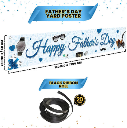 KatchOn, Happy Fathers Day Banner - XLarge, 120x20 Inch | Blue Happy fathers Day Yard Banner | Happy Fathers Day Decorations for Party | Happy Father's Day Backdrop for Father's Day Party Decorations