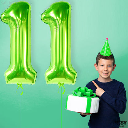 KatchOn, Light Green 11 Balloon Number - Huge, 40 Inch | Neon 11 Balloon, 11 Balloons Number Birthday | 11th Birthday Decorations For Boys Green | Lime Green Balloon 11, Neon 11th Birthday Decorations