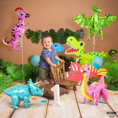 KatchOn, Large Pink Dinosaur Balloons for Birthday Party - Pack of 4 | Pastel Dino Balloons for Dino Party Decorations, Dinosaur Birthday Decorations | Three Rex Birthday Decorations Girl