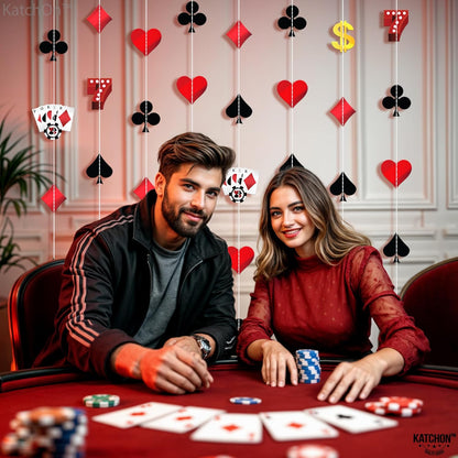 KatchOn, Casino Party Hanging Garlands - Pack of 8, Pre Strung | Casino Theme Garlands for Poker Night Birthday Supplies | Casino Theme Party Decorations