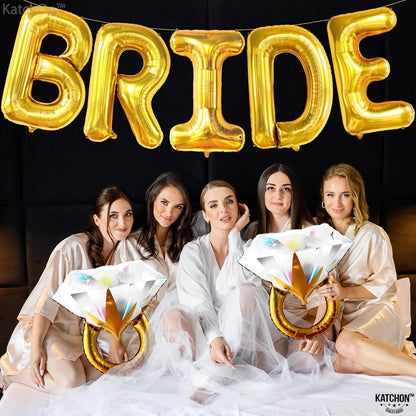 KatchOn, Giant Bride Balloons Gold Set - 40 inch, Gold Bridal Shower Balloons | Ring Balloons for Wedding Day | Gold Bachelorette Party Decorations, Bride Decorations | Bridal Shower Decorations