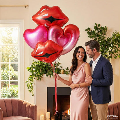 KatchOn, Huge Red Lip and Heart Balloons Decorations - 36 Inch, Pack of 5 | Pink and Red Heart Shaped Balloons | Cute Heart, Lips Balloons | Pride Decorations, Pride Month Decorations