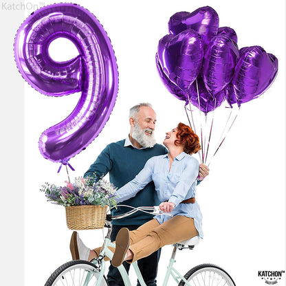KatchOn, Giant Purple Number 9 Balloon - 40 Inch | Foil 9 Birthday Balloon for 9th Birthday Decorations | 9th Anniversary Decoration | Purple Party Decoration