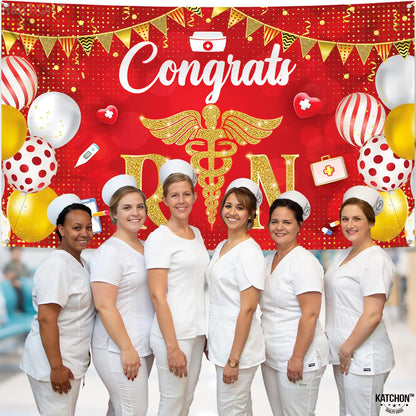 KatchOn Congrats RN Graduation Banner - Large 72x44 Inch | Red Nurse Banner | Nursing Party Decorations for Class of 2026 | Nurse 2026 Graduation Decorations