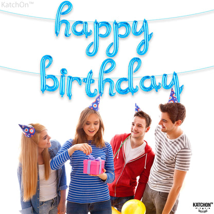 KatchOn, Blue Happy Birthday Balloon Banner - 16 Inch Happy Birthday Cursive Sign, Blue happy Birthday Banner, blue birthday Decorations | birthday Balloon for Birthday Party Supplies