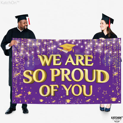 KatchOn, We are So Proud of You Banner - XtraLarge, 72x44 Inch | Graduation Backdrop Purple and Gold for Graduation Party Decorations 2026 | Congratulations Banner for Graduation Decorations 2026