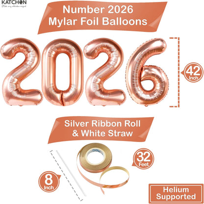 KatchOn, Giant Rose Gold 2026 Balloons - 42 Inch, Graduation Balloons | 2026 Balloon Numbers for Rose Gold 2026 Graduation Decorations | Class of 2026 Decoration, Grad Party Decorations 2026