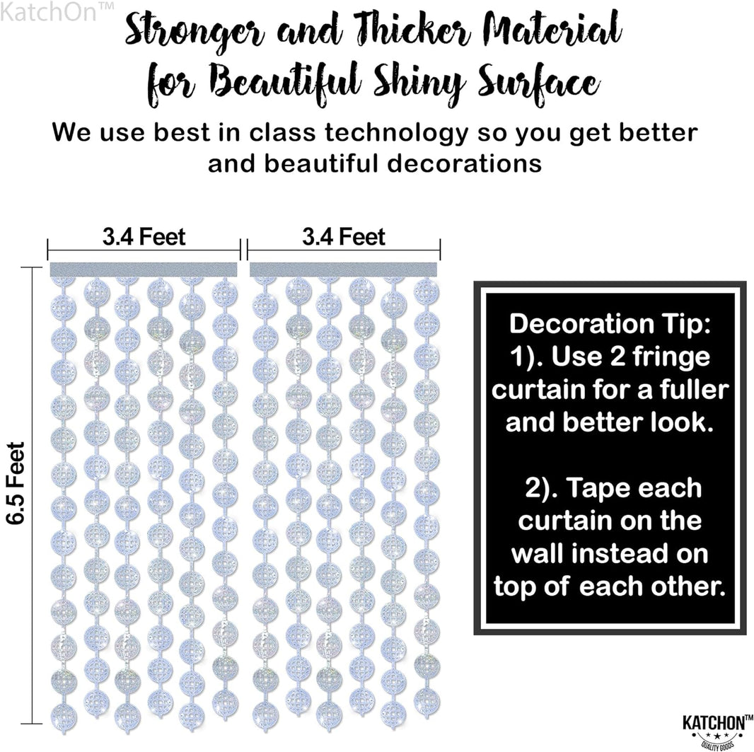 KatchOn, Silver Disco Ball Curtain - XtraLarge, 6.5 Feet, Pack of 2 | Silver Streamers Backdrops for Photoshoot | Disco Ball Backdrop for Parties, Silver Foil Fringe Curtain, Disco Party Decorations
