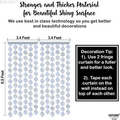 KatchOn, Silver Disco Ball Curtain - XtraLarge, 6.5 Feet, Pack of 2 | Silver Streamers Backdrops for Photoshoot | Disco Ball Backdrop for Parties, Silver Foil Fringe Curtain, Disco Party Decorations