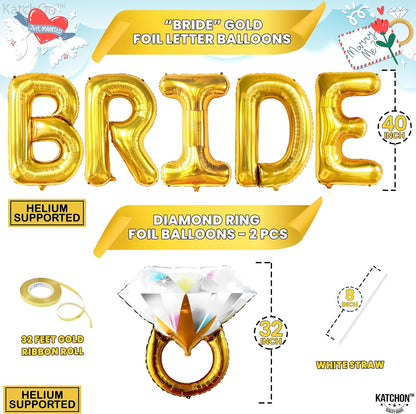 KatchOn, Giant Bride Balloons Gold Set - 40 inch, Gold Bridal Shower Balloons | Ring Balloons for Wedding Day | Gold Bachelorette Party Decorations, Bride Decorations | Bridal Shower Decorations