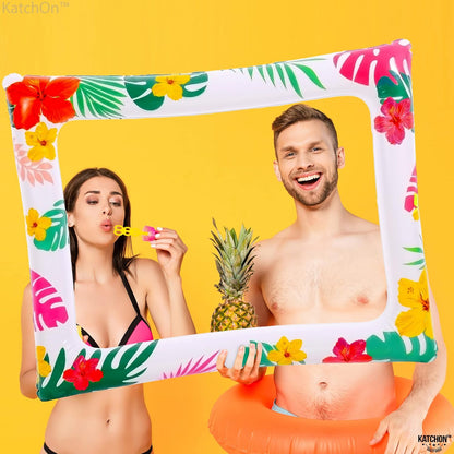 KatchOn, Luau Photo Booth Frame - 28x23 Inch | Luau Party Decorations | Inflatable Selfie Frame, Luau Decorations | Tropical Party Decoration, Pool Party Decoration, Photobooth Frame