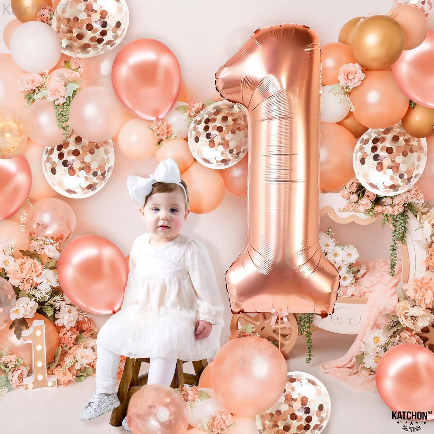 KatchOn, Giant Rose Gold 1 Balloon Set - 40 Inch | 1 Balloons for 1st Birthday | First Birthday Decorations for Girl | Rose Gold Number 1 Balloons for 1st Birthday Girl Decoration | Number One Balloon