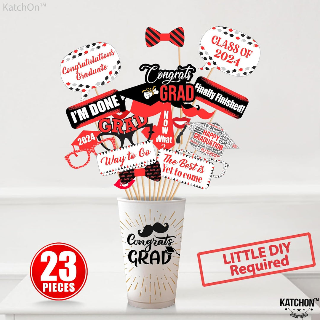 KatchOn, Graduation Photo Booth Props Red 2024 - Pack of 23 | Graduation Photo Props for Red and Black Graduation Decorations 2024 | Graduations Props for Red Graduation Decorations Class of 2024