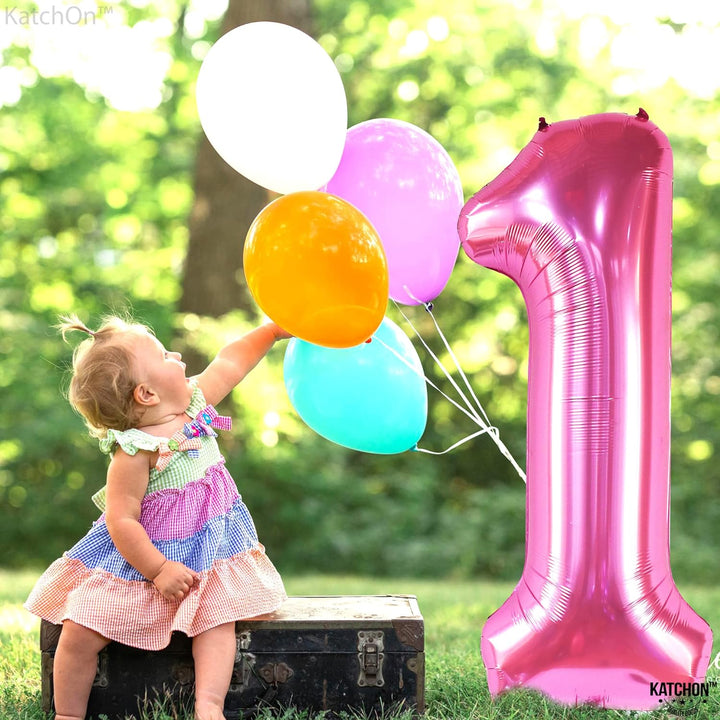 KatchOn, Hot Pink 1 Balloon for First Birthday - 40 Inch | Hot Pink One Balloon for First Birthday | Number 1 Balloons for 1st Birthday Decorations, Hot Pink Party Decorations | 1st Birthday Balloon