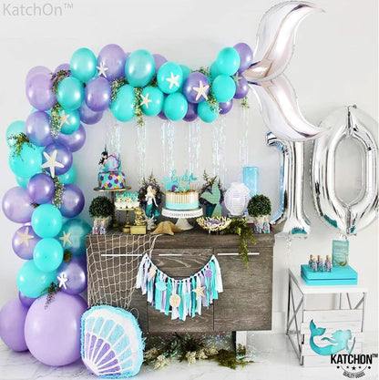 KatchOn, Silver Mermaid Tail Balloon - 25 Inch, Pack of 6 | Silver Mermaid Balloons for Mermaid Balloon Garland | Silver Foil Curve Balloon | Mermaid Tail Foil Balloon for Mermaid Birthday Decorations