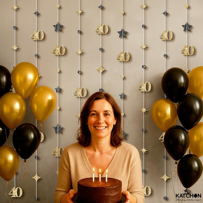 KatchOn, Gold 40th Birthday Decorations - 9 String 40th Bday Garland, 6 Feet | No DIY 40 Party Hanging Streamer | Over The Hill 40th Birthday Decorations for Men, Women | 40th Anniversary Decorations