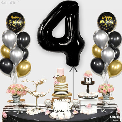 KatchOn, Black Number 4 Balloons - Giant, 40 Inch | Black 4 Balloon Number, 4th Birthday Decorations Boy | 4 Year Old Balloon, 4th Birthday Decorations for Boys | Halloween Birthday Party decorations